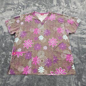 Dickies Medical Scrub Top Womens Large multi color floral print nursing pockets